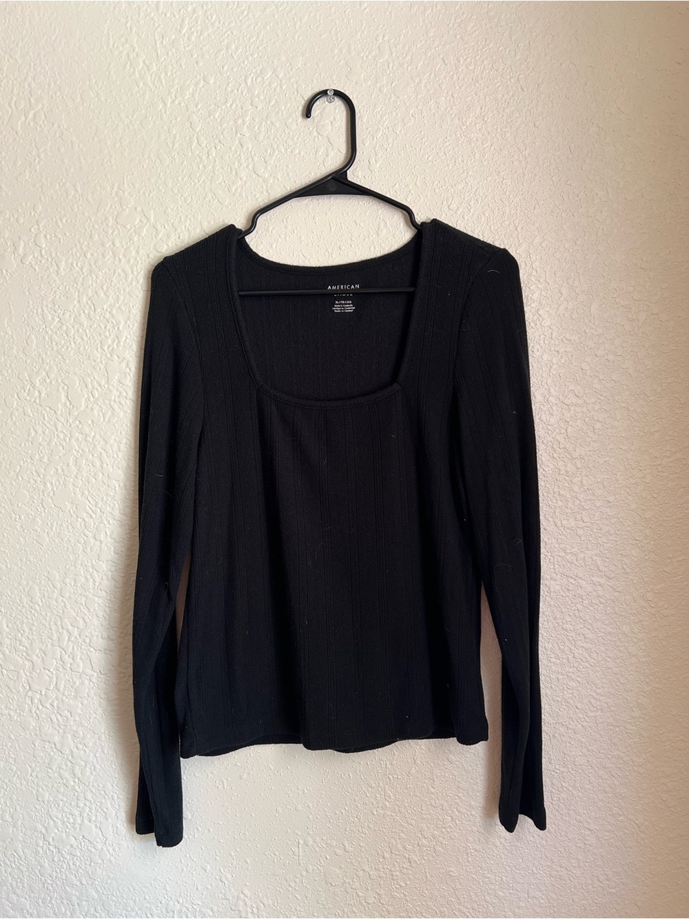 American Eagle Outfitters Black Ribbed Long Sleeve Scoop Neck Top